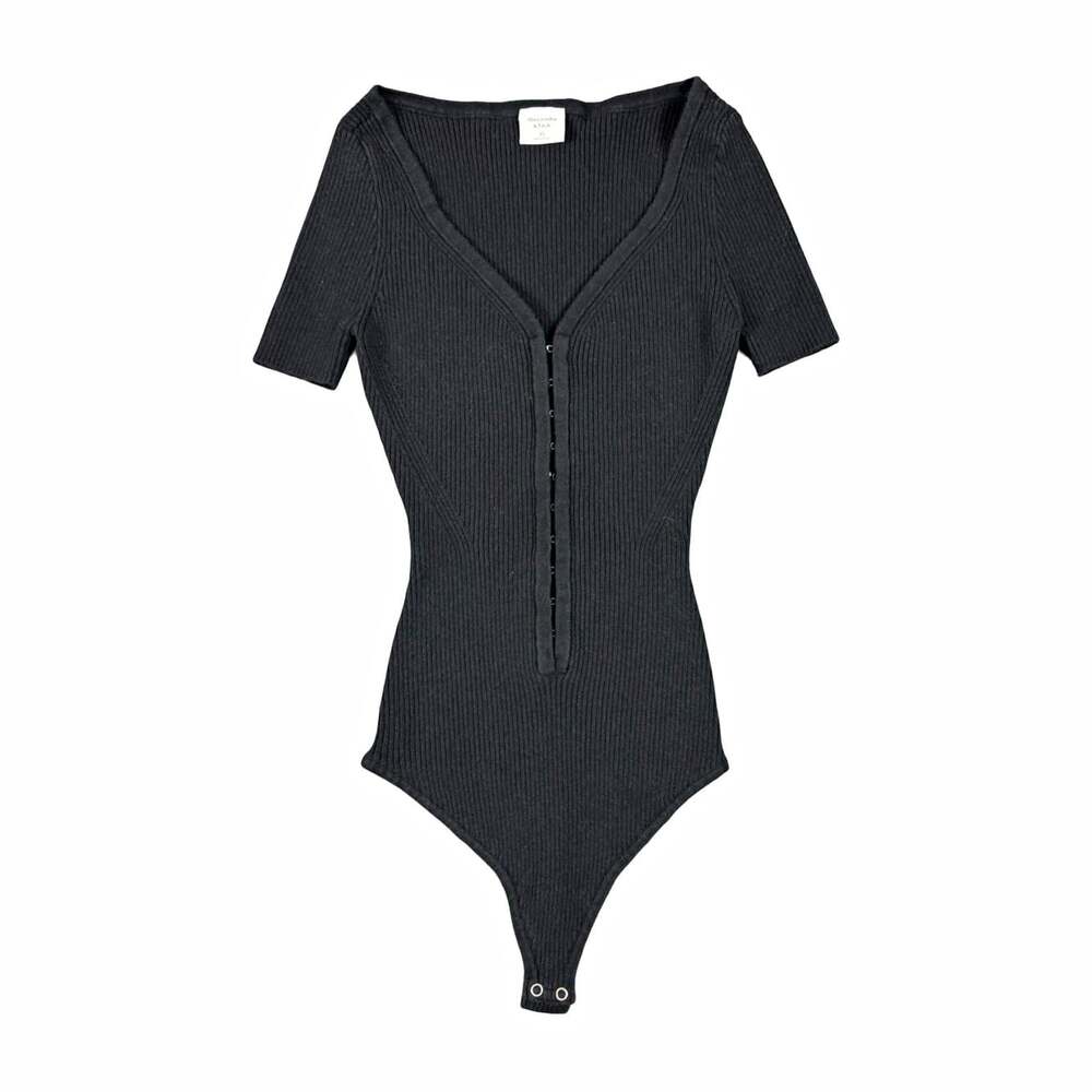 Abercrombie & Fitch Womens Black Ribbed Knit Stretch Bodysuit Goth Y2K Style XS